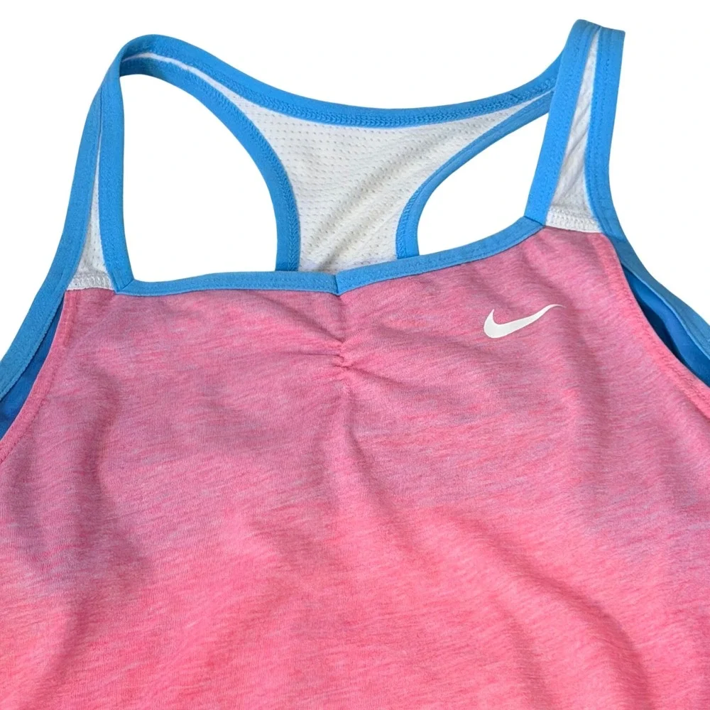 Nike Tank Top Womens XL Pink Blue Dri-FIT Layered Built-in Bra Racerback Gym